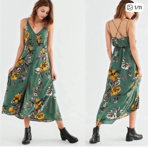 Urban Outfitters Dresses & Skirts - Urban Outfitters Floral Green Midi Dress Sz 2 Boho Cottagecore Y2K Spring